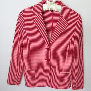Talbots Petites red white striped knit long sleeve unlined jacket *Sz PM*